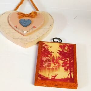Lot 2 VTG Rustic Wall Plaques Kmart Elk Nature Print + Country Heart Sister